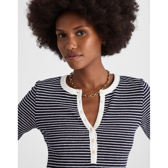 Madewell Striped Elbow-Sleeve Henley Tee Midnight Navy Small NWT - Picture 3 of 10